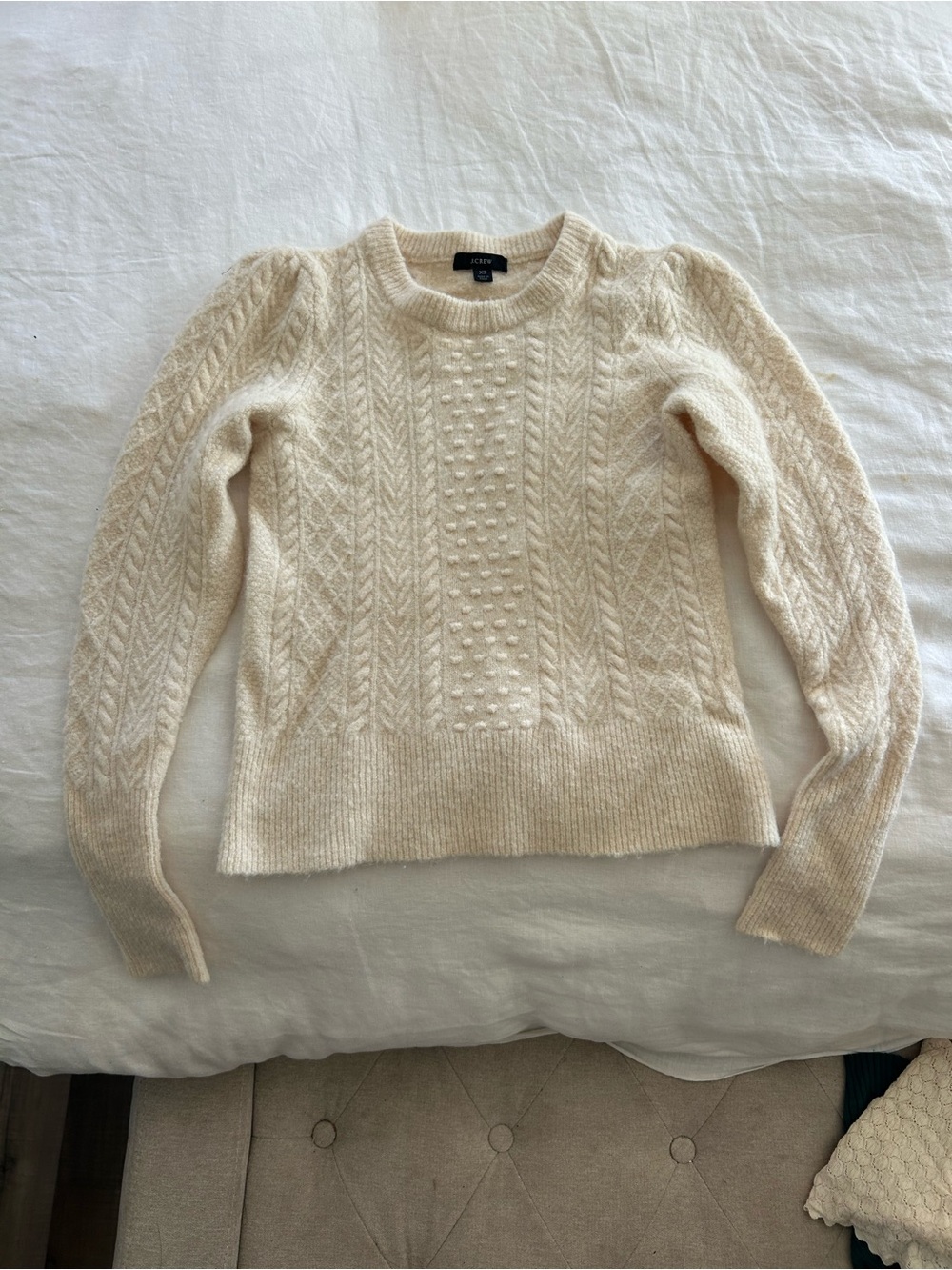 J. Crew Cream Cable Bobble Crewneck Sweater